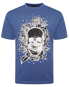 KAM Skull Rose Printed T-Shirt Blue Marl